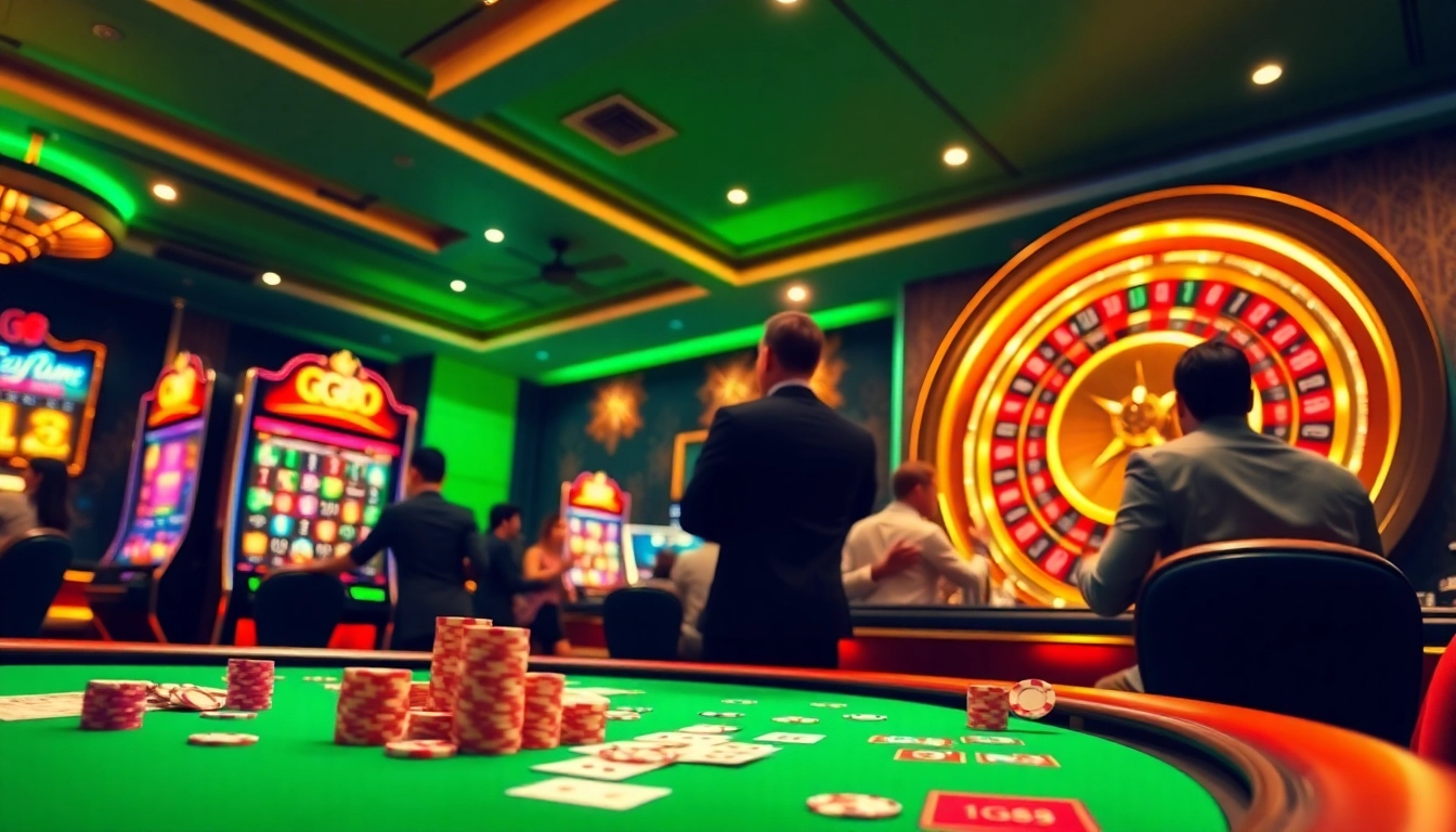 A player enjoying a thrilling game at GG88's casino, showcasing vibrant chips and cards.