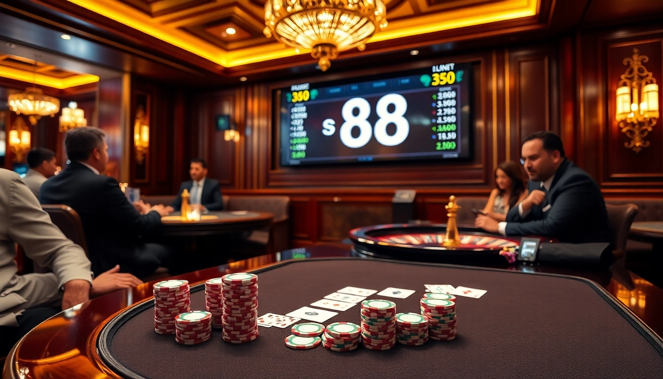 Engage in high-stakes poker with s8 chips and cards at an elegant casino table.