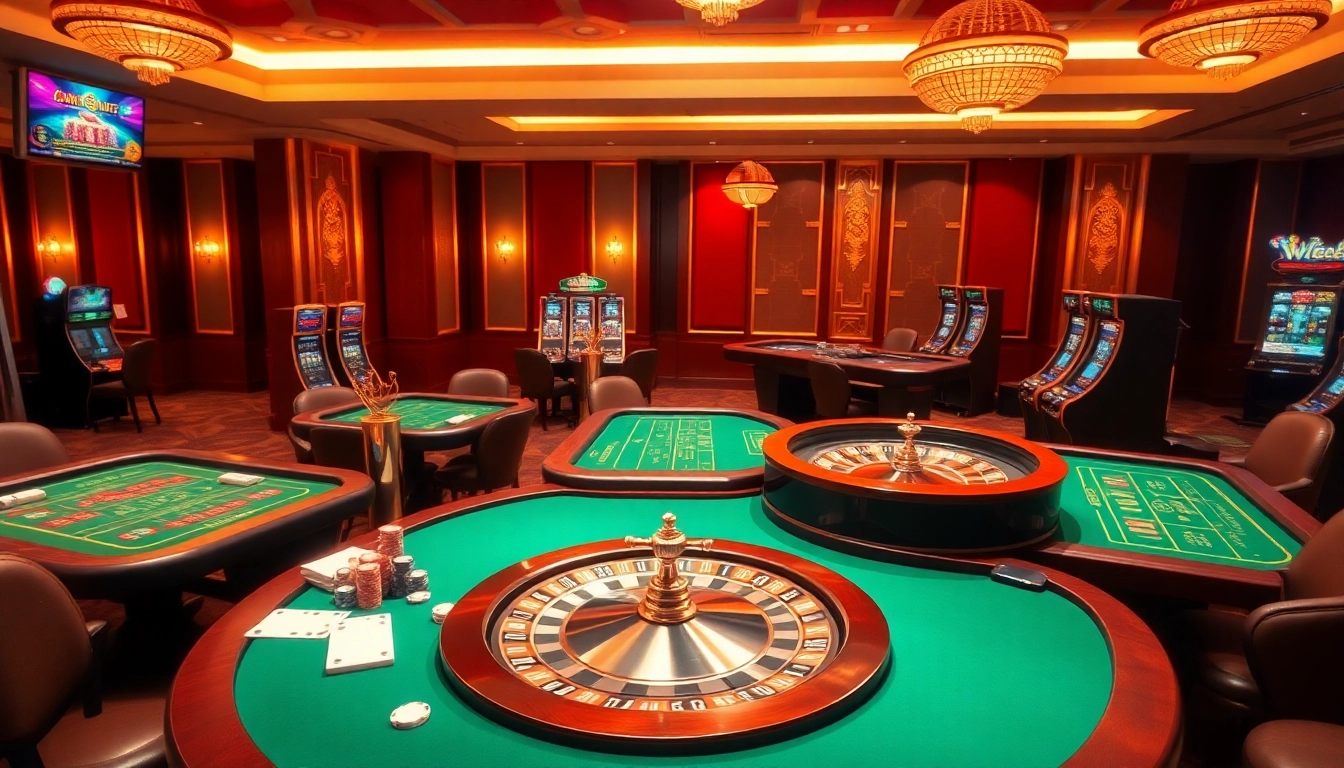 Experience the excitement of ww88 casino with vibrant gaming tables, chips, and slot machines.