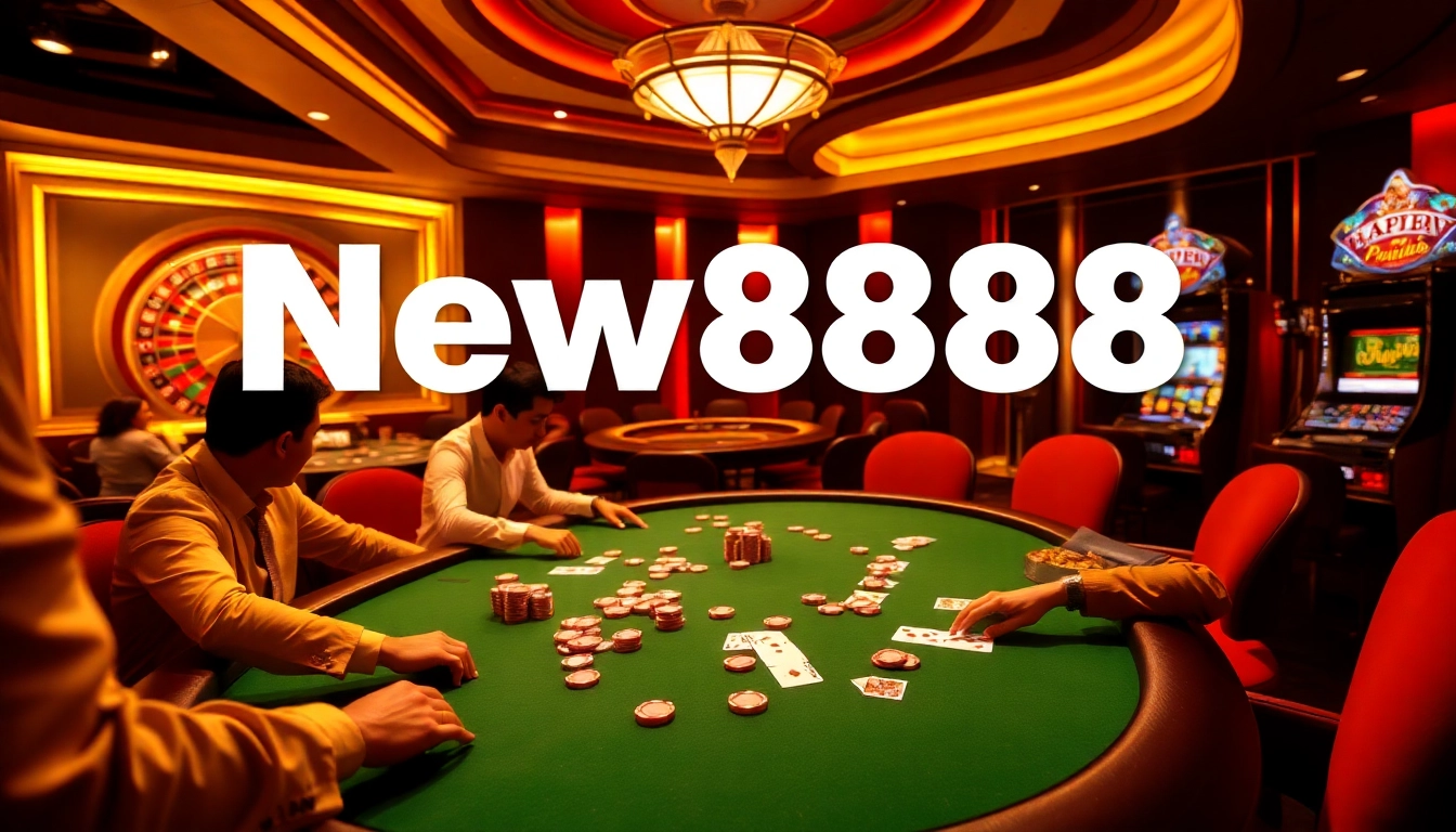 Players engage in a thrilling poker match at New888 Casino, showcasing strategic gameplay and excitement.