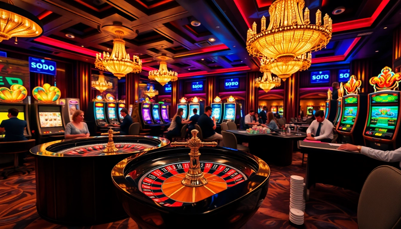 SODO Casino scene showcasing vibrant gaming tables with players engaged in excitement.