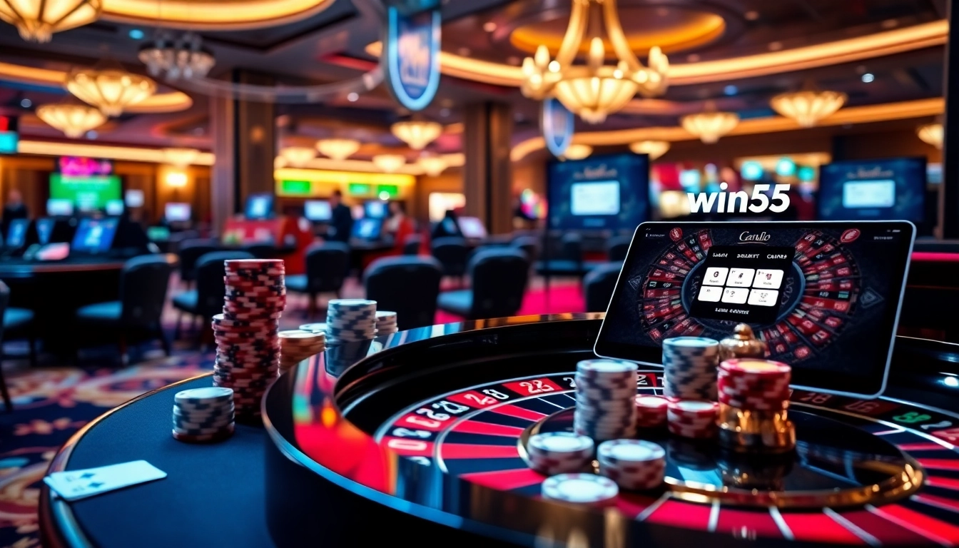Experience the excitement of win55 đăng nhập at a vibrant online casino featuring roulette and poker.