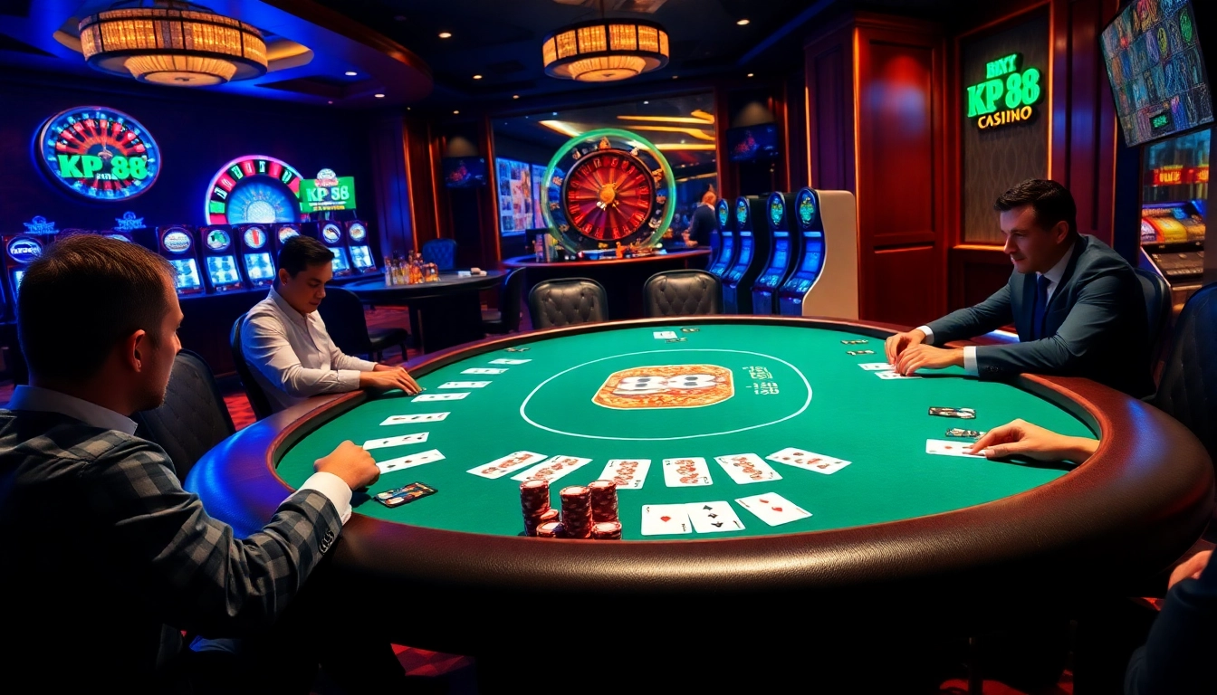 Experience the thrill of high-stakes poker with Kp 88-themed chips and luxury casino atmosphere.