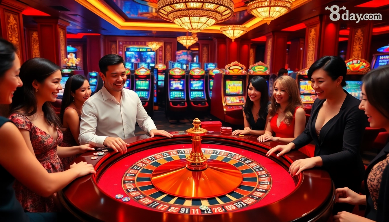 Players excitedly betting at a roulette table, showcasing the luxury of 8day.cn.com's casino experience.