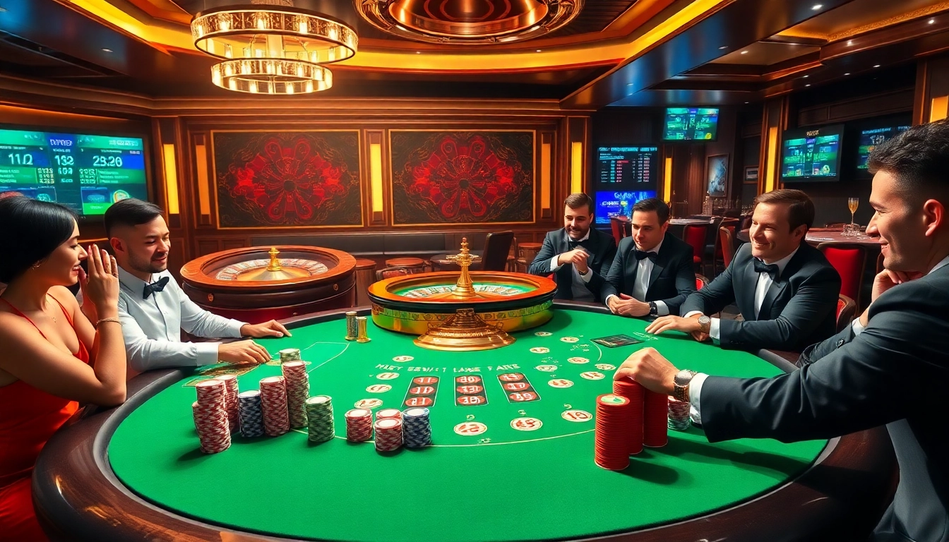 Exciting poker game scene at https://789win2026.com/ featuring vibrant chips and players in elegant attire.