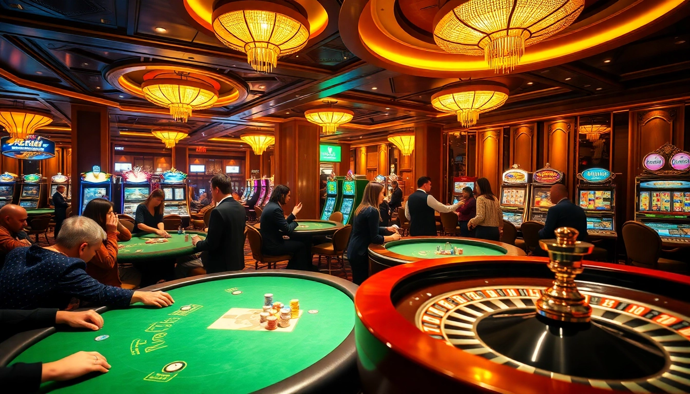 Experience the thrill of betting at vvjl6 com with vibrant casino interiors showcasing poker and roulette.