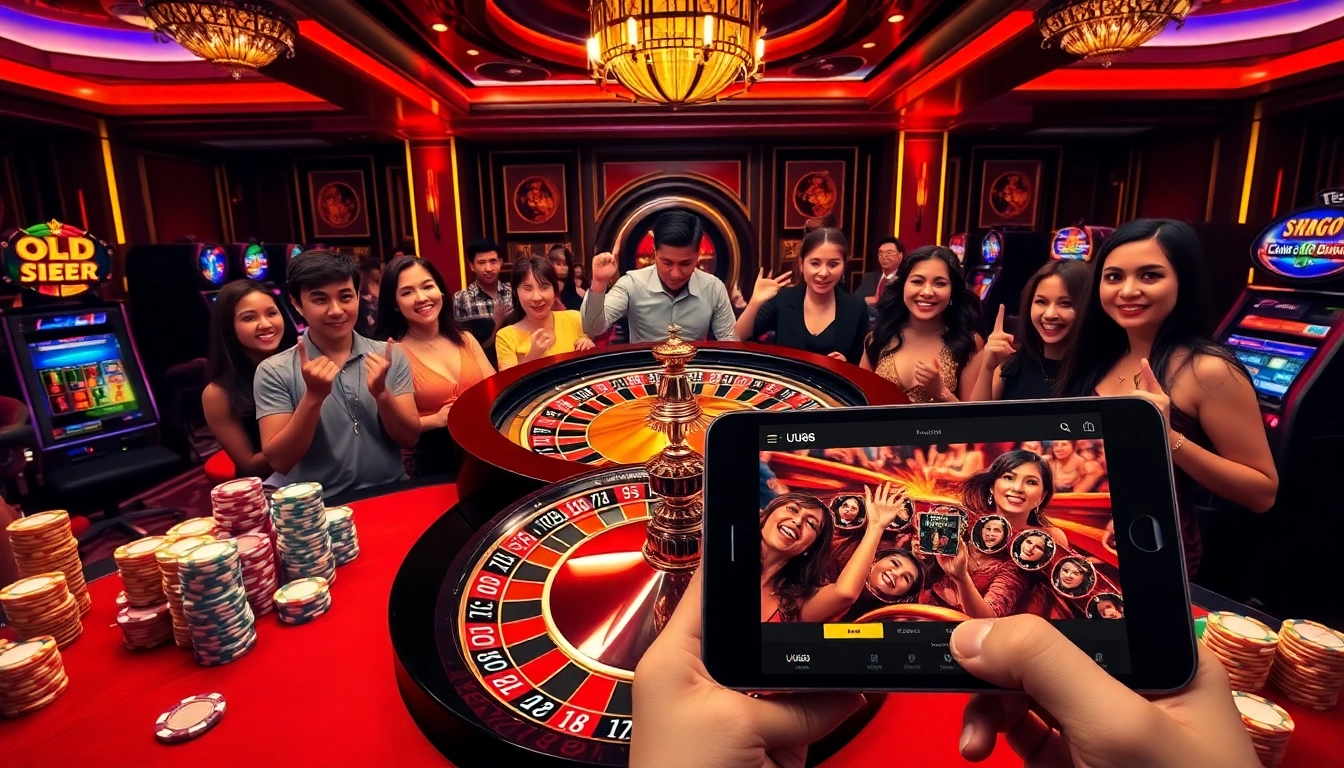 Players enjoying their winning experience at UU88 casino with vibrant gambling elements.