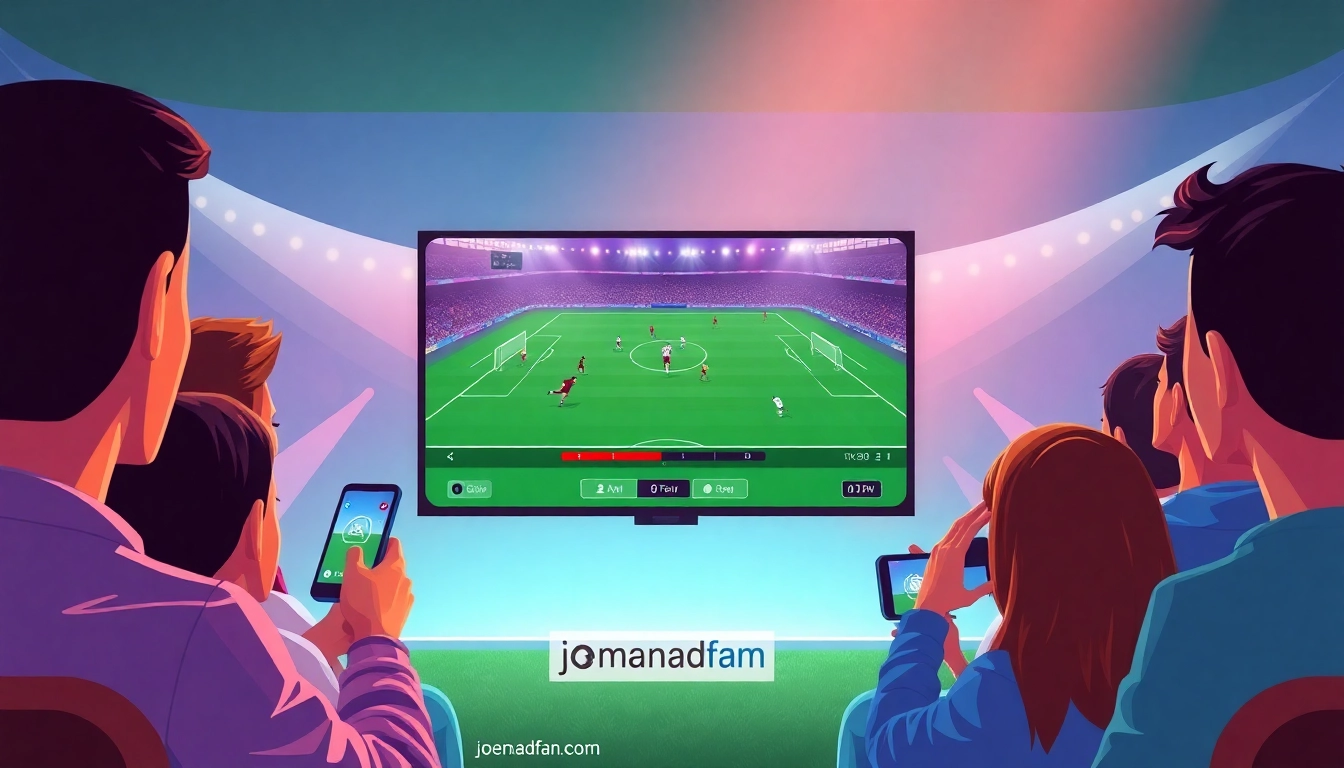 Engaging scene of fans enjoying live football streaming on joemadfan.com, showcasing a vibrant digital interface.