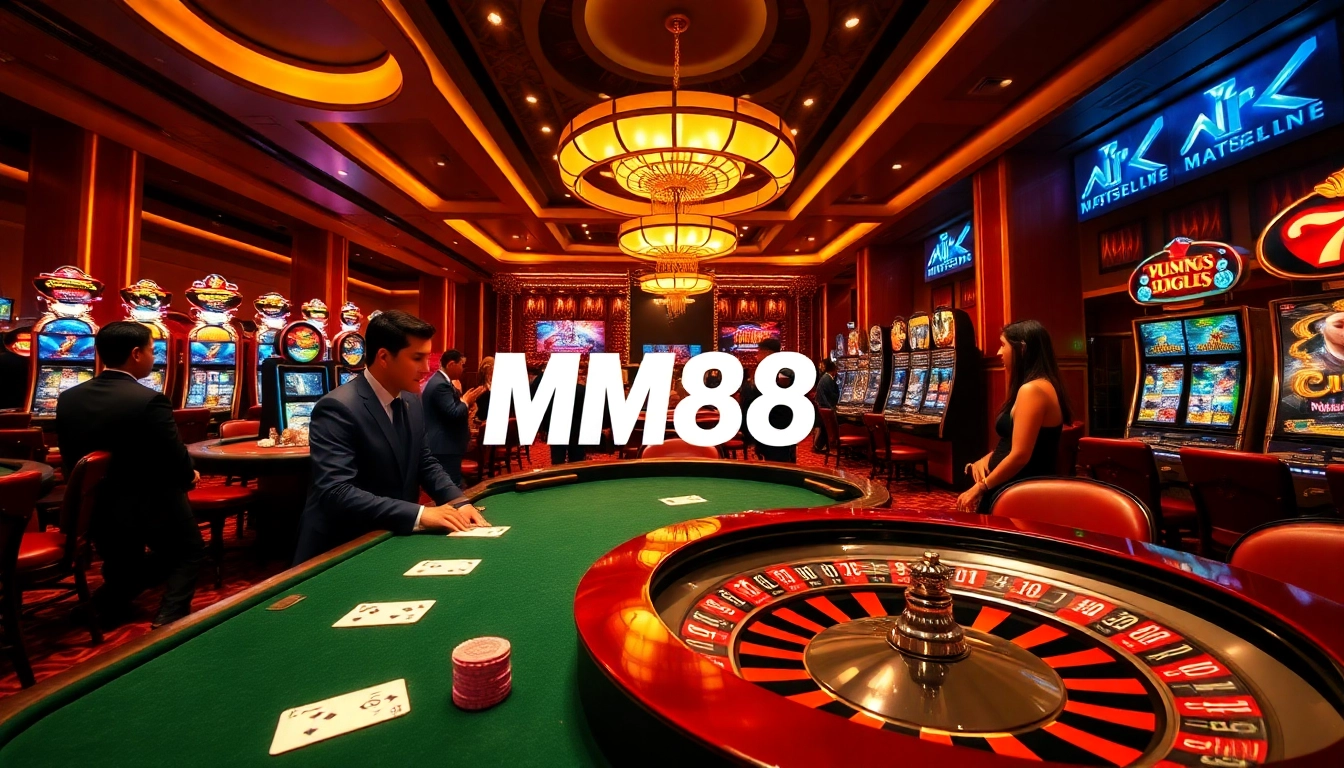 Exciting gaming action at MM88 SH online casino with vibrant poker tables and roulette.