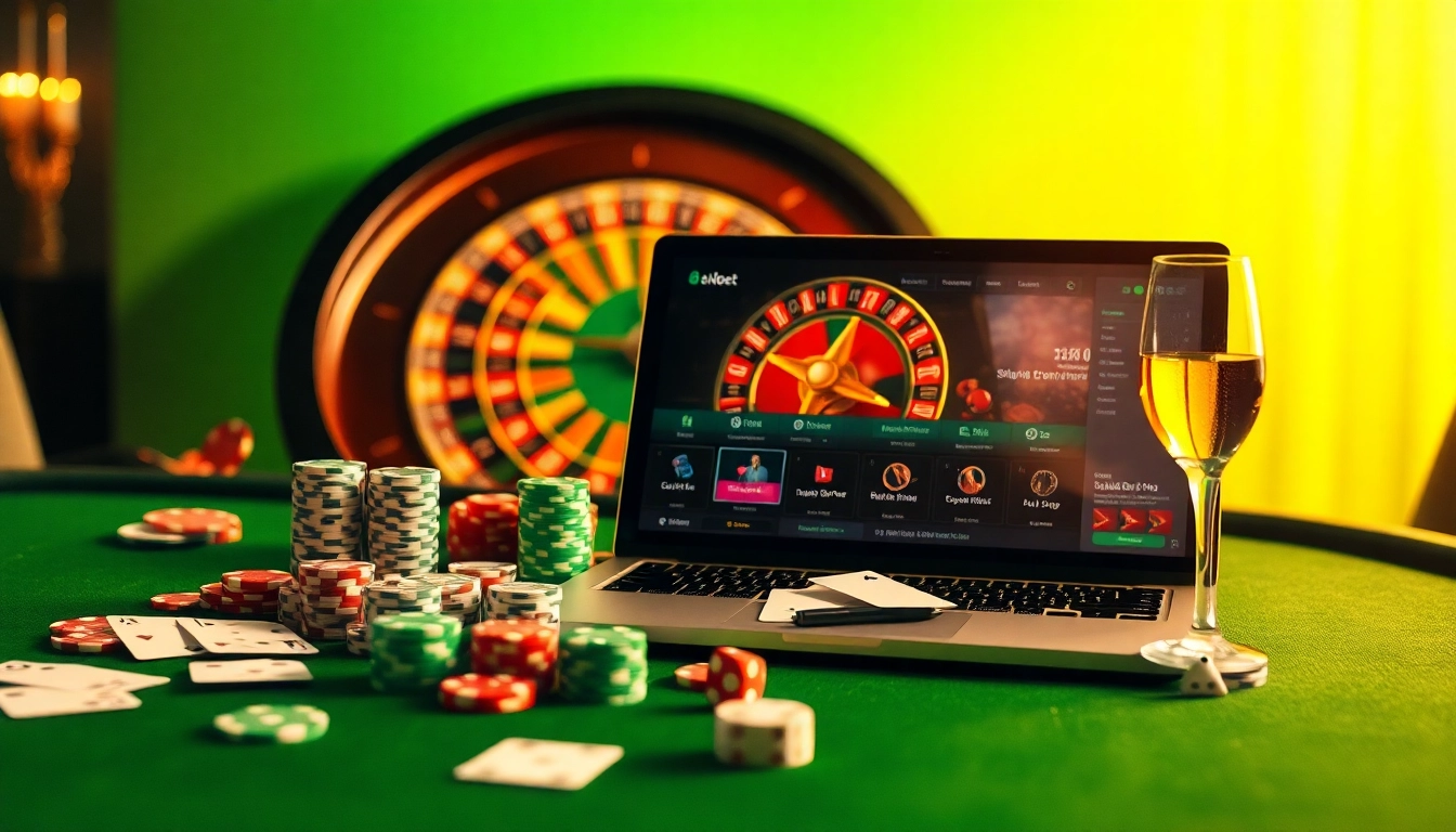8kbet online casino table scene with colorful gambling elements and luxurious ambiance.