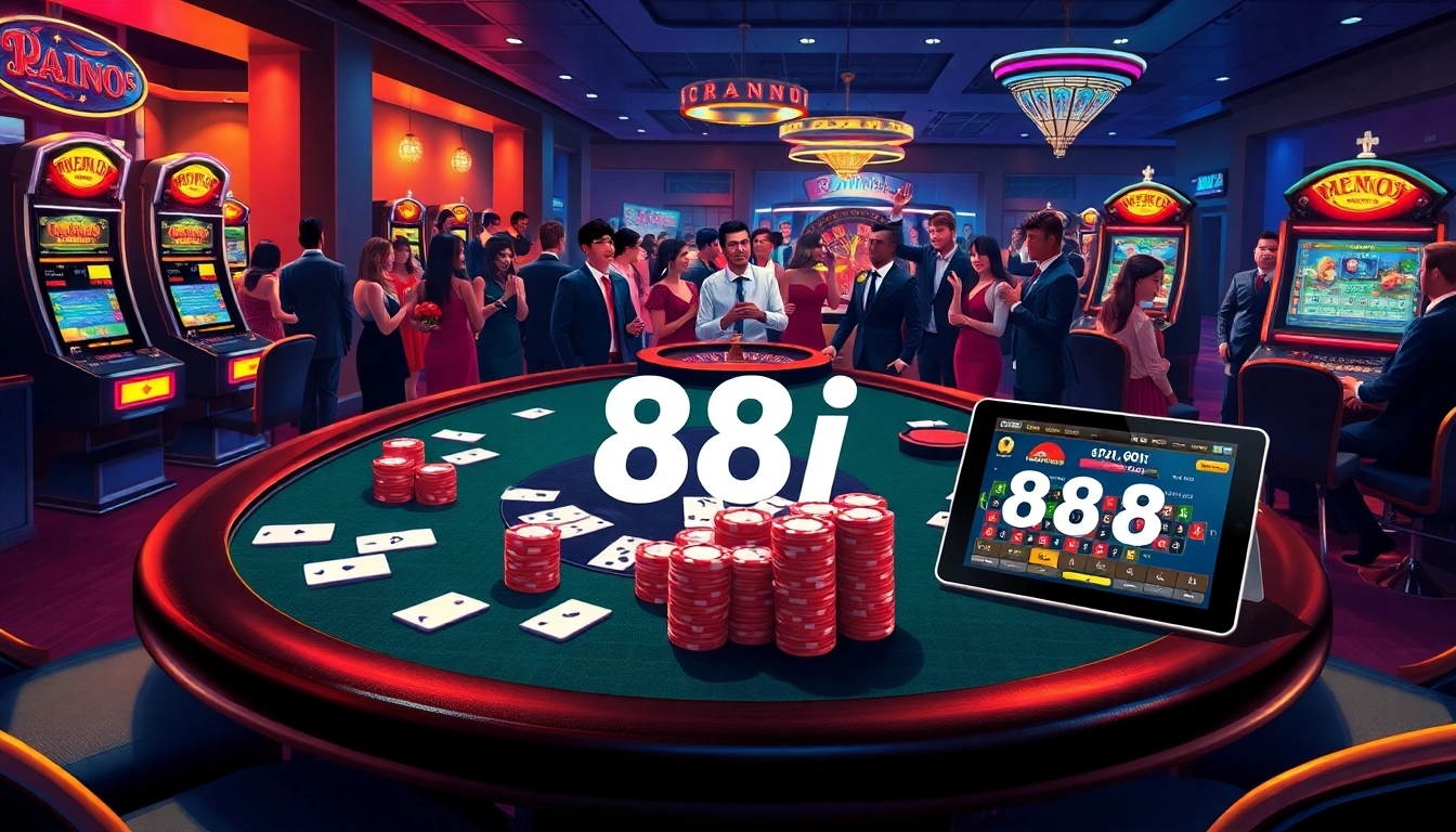 Experience the thrill of high-stakes gambling at the 88i poker table with vibrant chips and exciting gameplay.