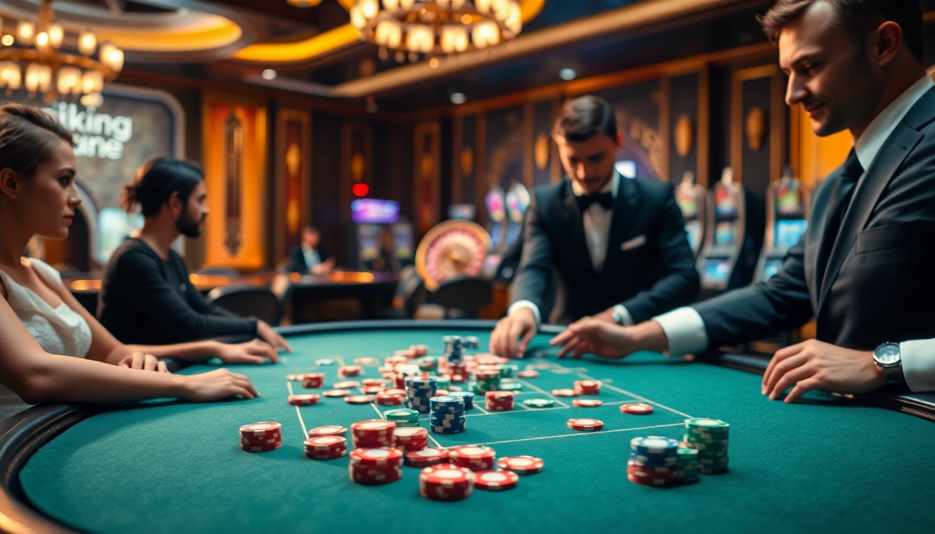 Exciting poker action at a casino featuring okking-themed elements.