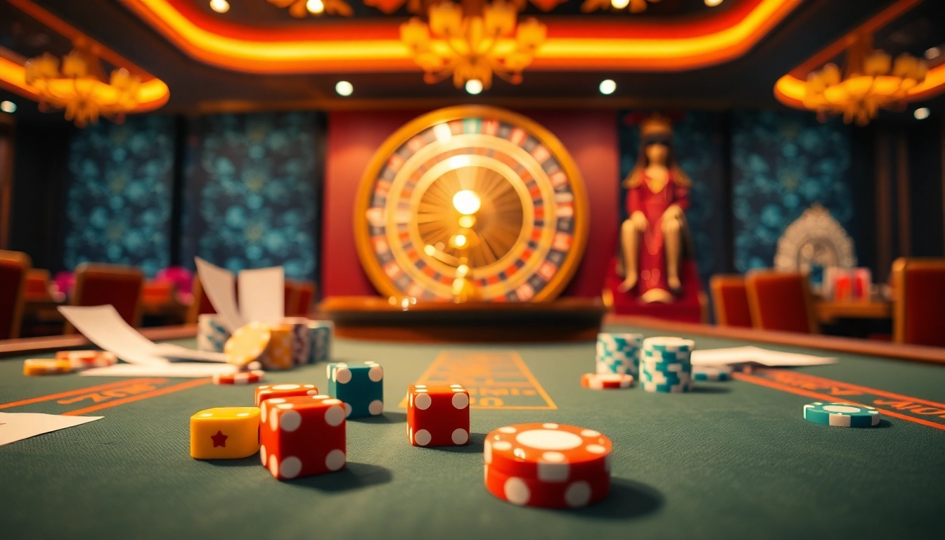 Experience Tài Xỉu Uy tín action at a luxurious casino with vibrant dice and chips.