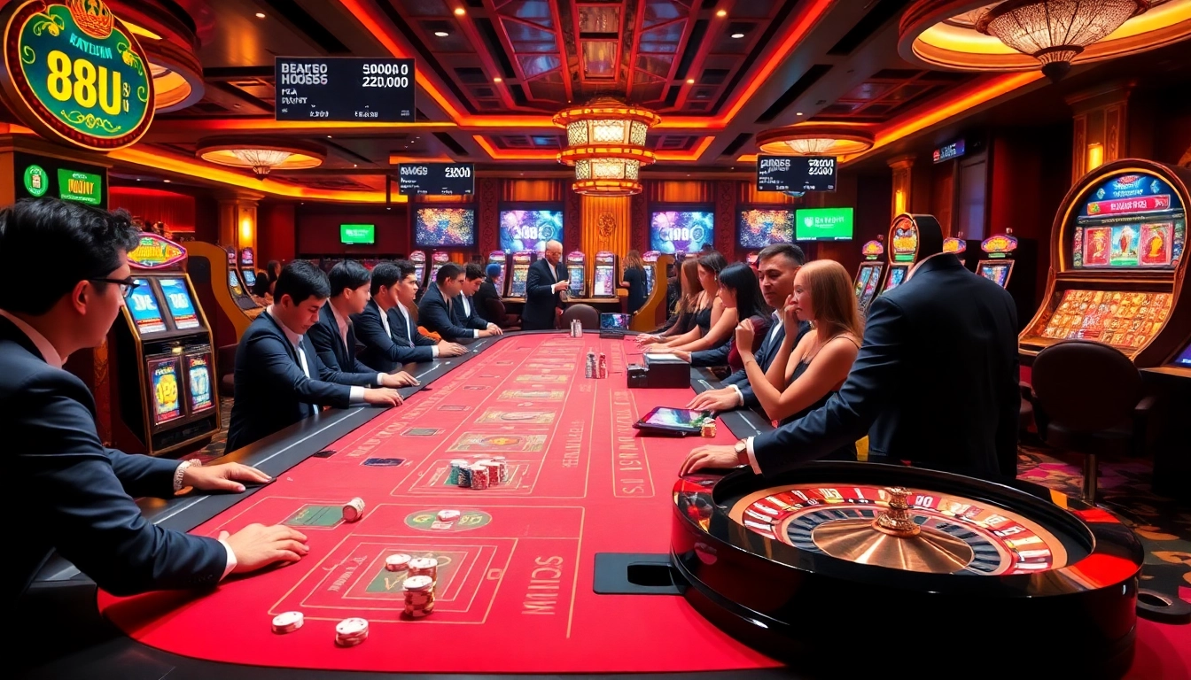 Exciting casino scene at 88i com with vibrant gaming tables and professional dealers.