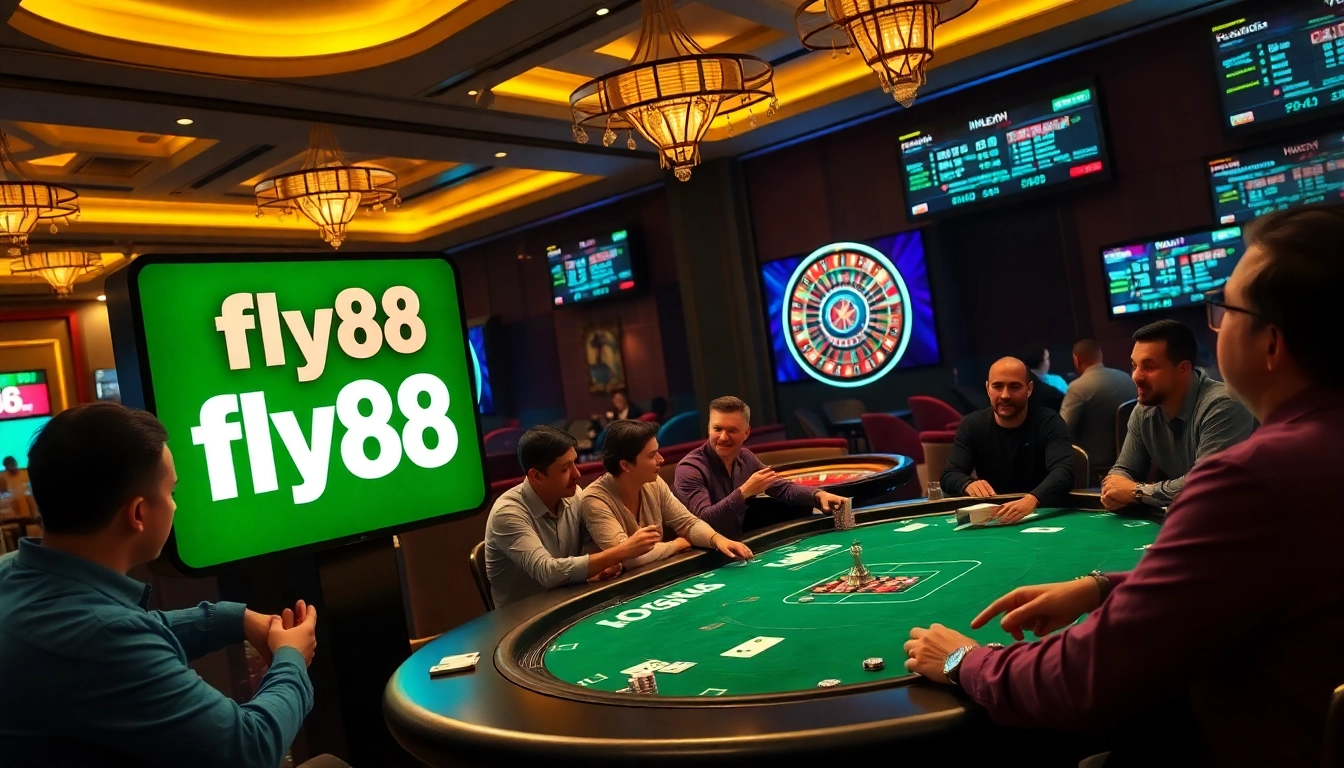 Experience high-stakes poker action at fly88 casino, featuring vibrant tables and engaged players.