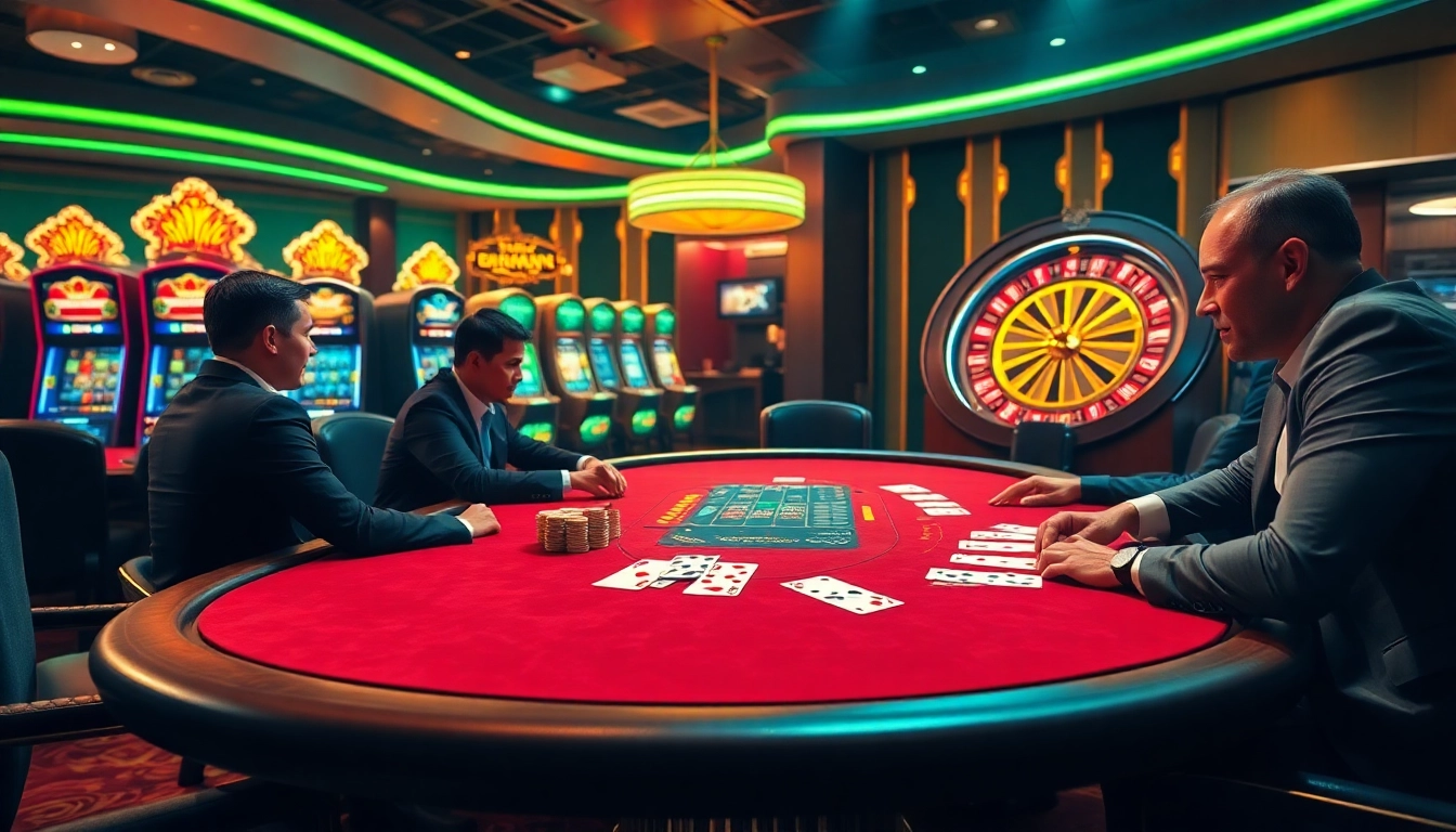 Players at a 79king poker table strategizing their winning moves in an elegant casino.