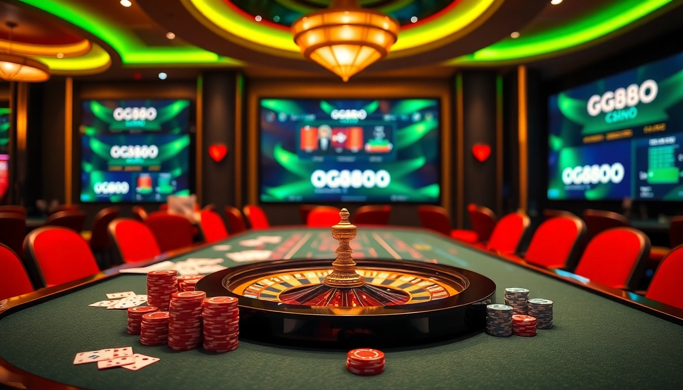 Experience excitement with gg88.com at a luxurious casino table filled with cards and chips.