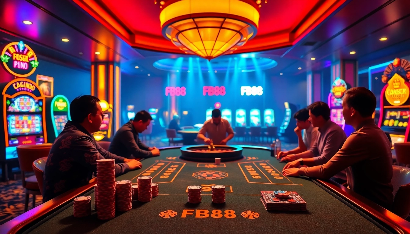 Experience excitement at FB88 casino with dynamic gaming tables and vibrant slot machines.