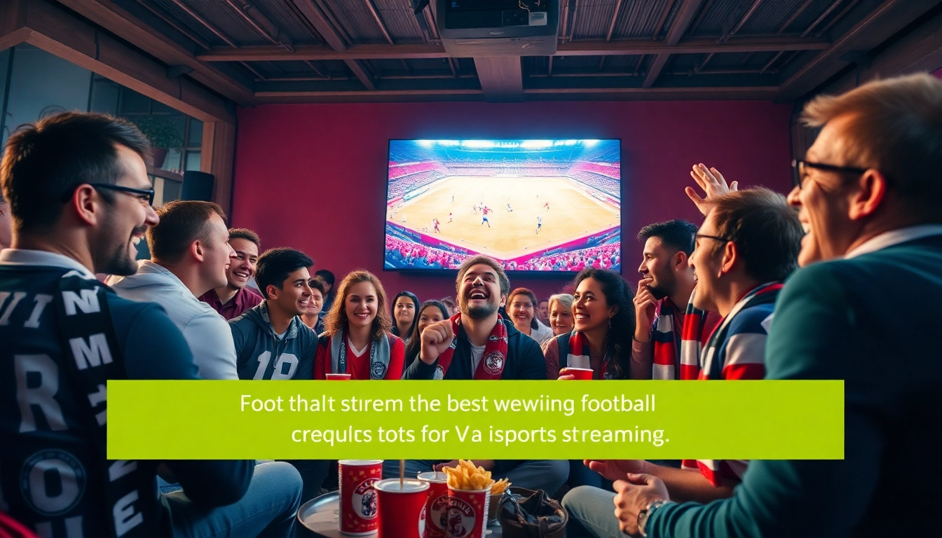 Exciting football fans enjoying a live match experience through https://vaoluoitv.it.com in a vibrant atmosphere.