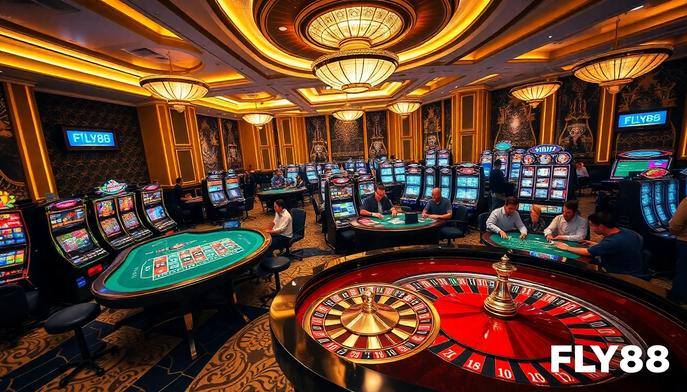 Experience the excitement of FLY88 casino gaming with vibrant tables and engaged players.