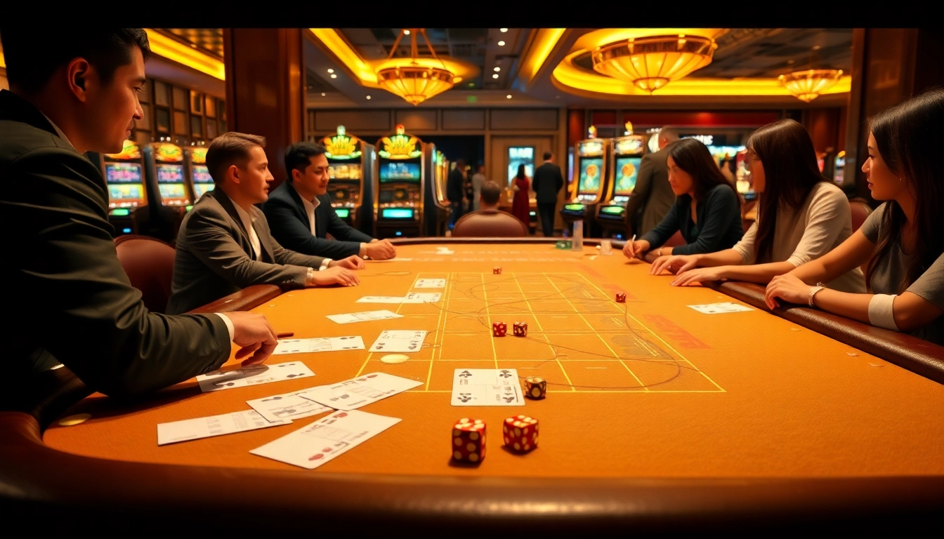 Xóc đĩa online game table exhibiting lively gambling action in a luxurious casino setting.