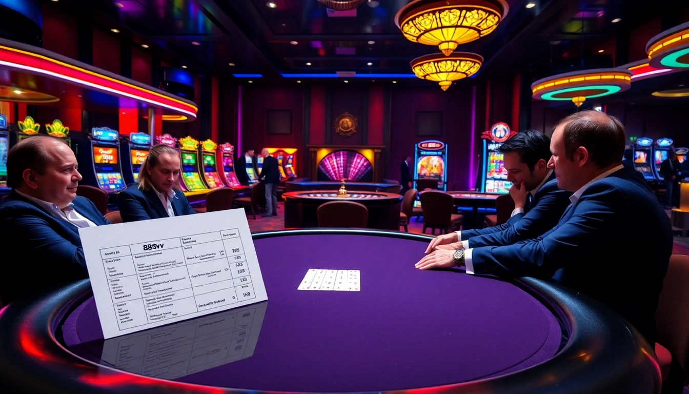 Experience thrilling gameplay at 88vv's high-stakes poker table in a vibrant casino setting.