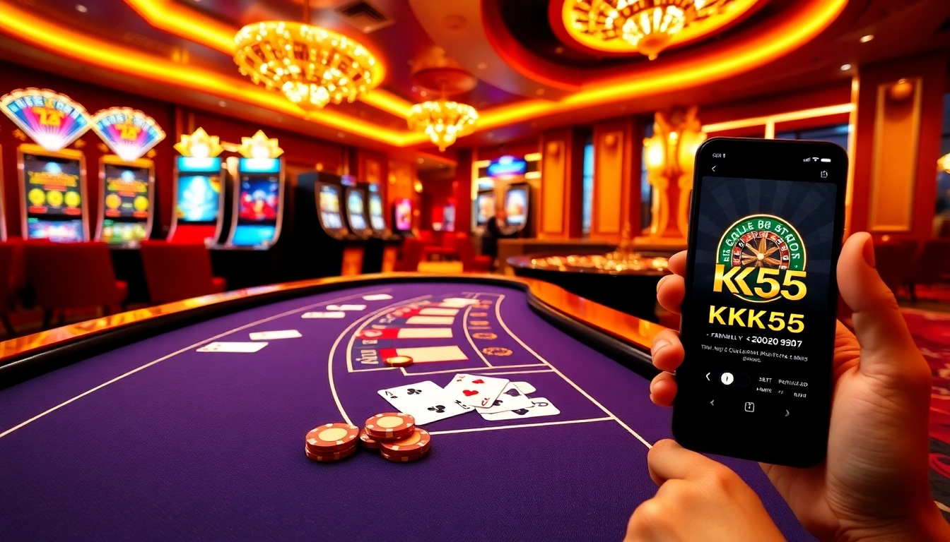 Exciting online gambling at https://kk55.gratis/ with engaging casino interface, cards, and roulette wheel.