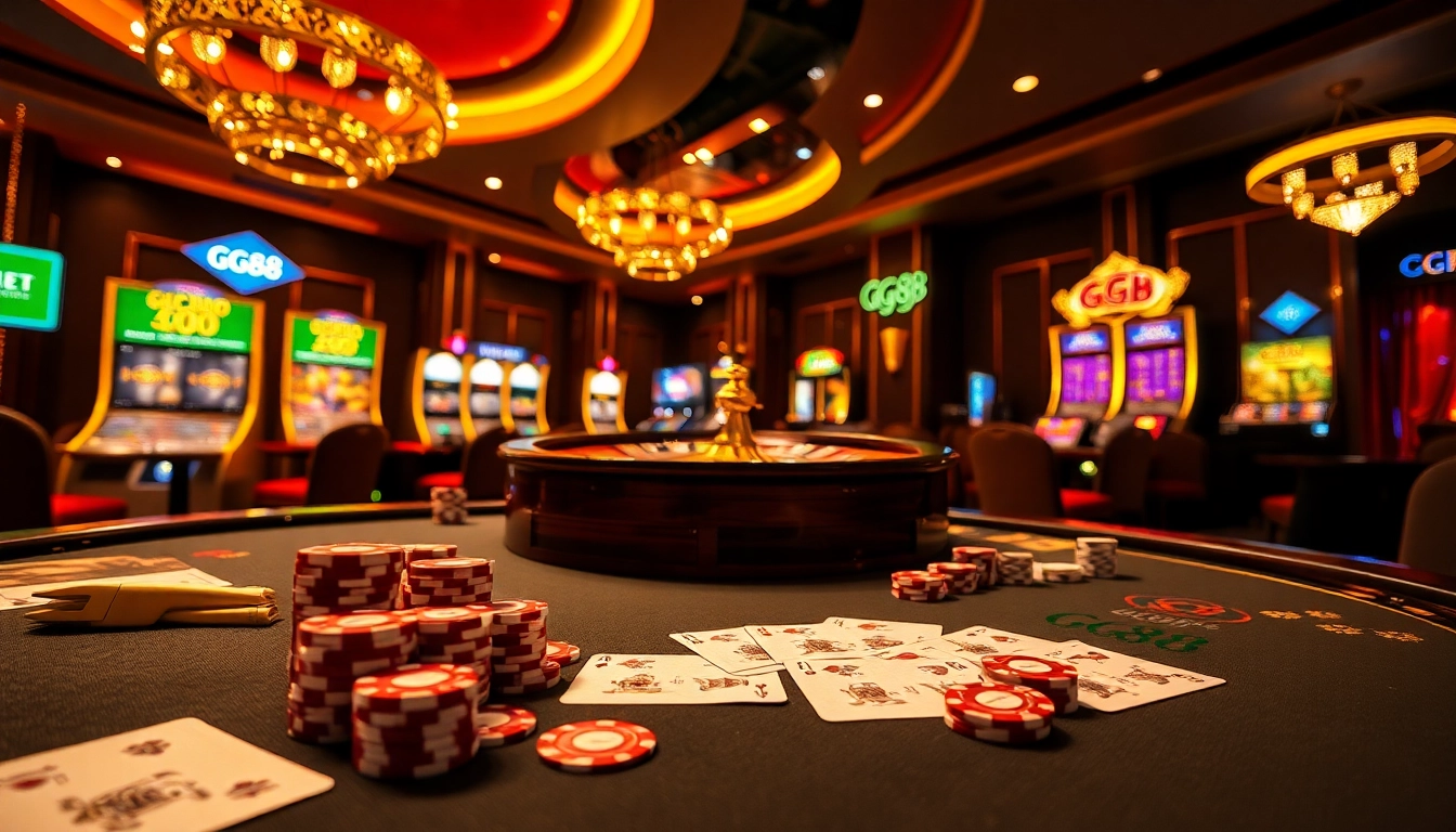 Experience the thrill of betting on GG88 with vibrant tables and premium poker chips.