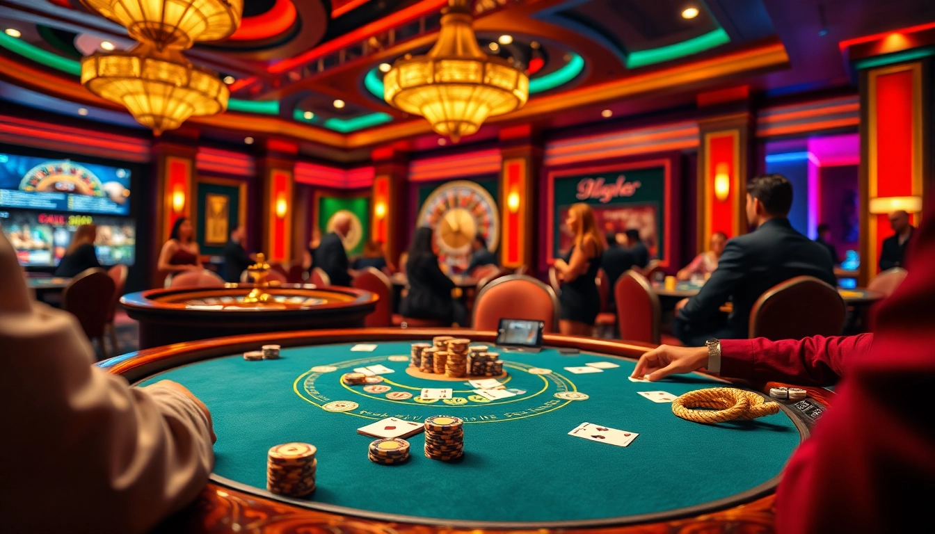 Players enjoying the thrill of poker with fly88 code in an upscale casino setting.