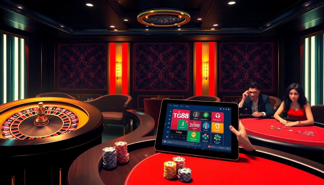 Engaged gamblers enjoying a thrilling tg88 gaming experience at a luxurious casino.