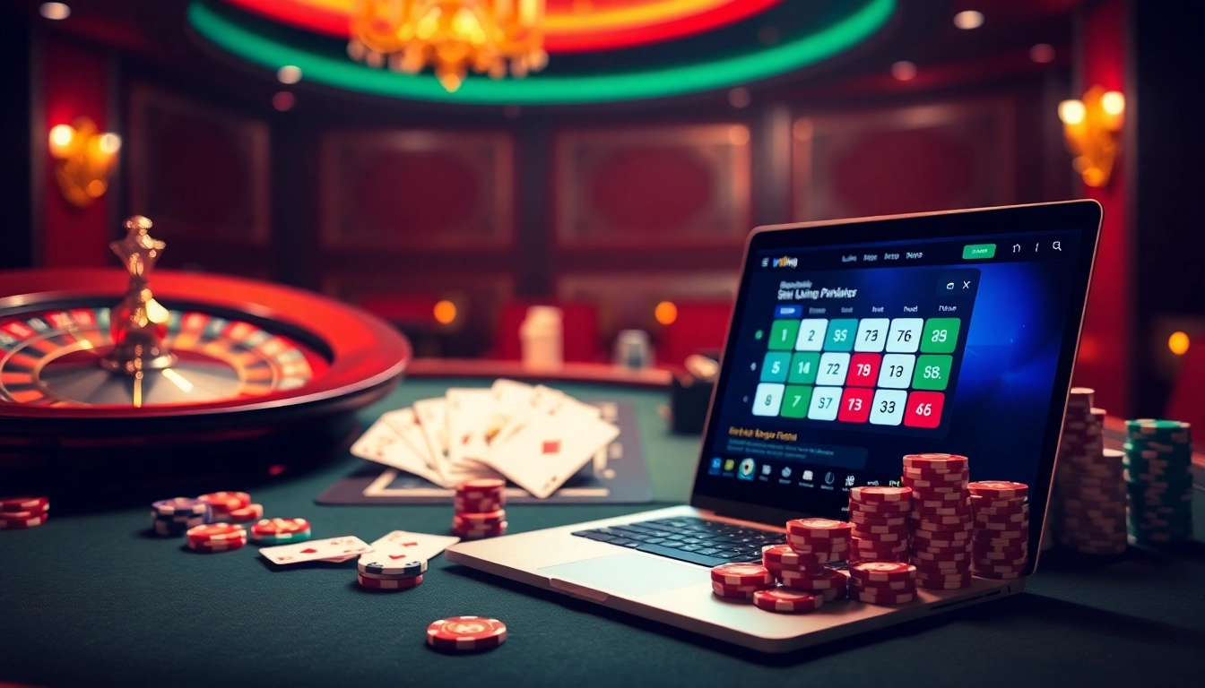 Link Vào 79King excitement captured at a vibrant casino table with roulette and poker elements.