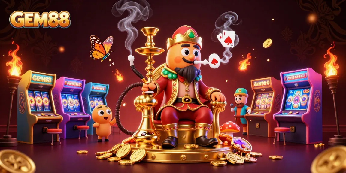 Engage with thrilling GEM88 gaming experience through vibrant 3D illustration featuring poker symbols.