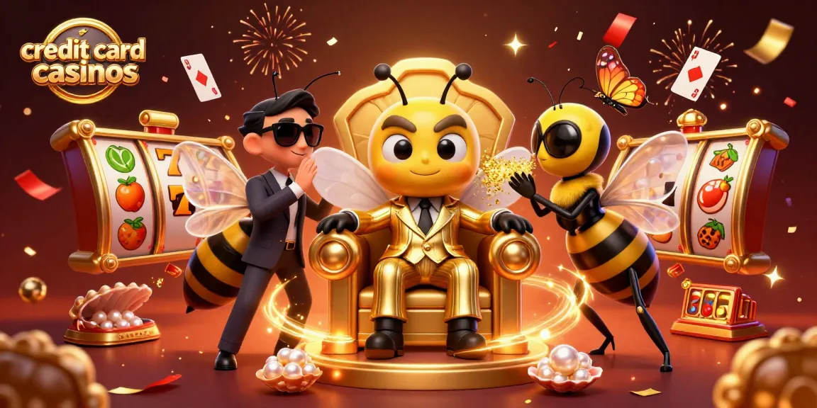 Engage in thrilling gameplay at credit card casinos with vibrant slot reels, sparkling effects, and a dynamic scene.