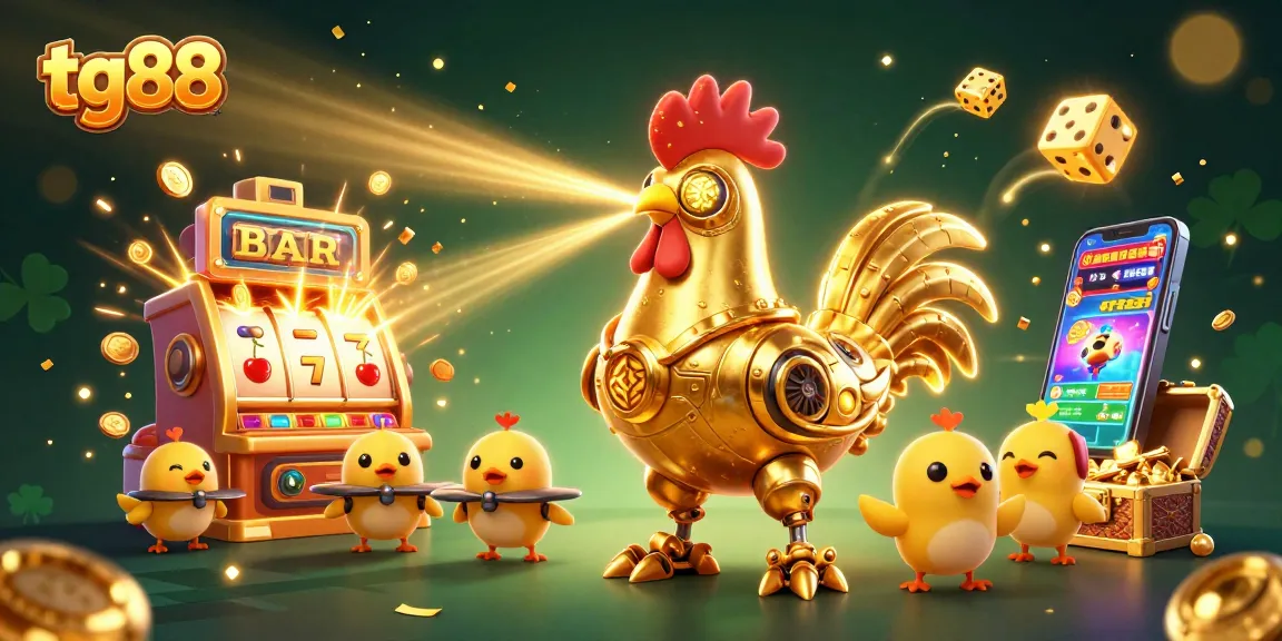Engage in winning at tg88 with a spectacular golden rooster robot and dynamic casino elements.